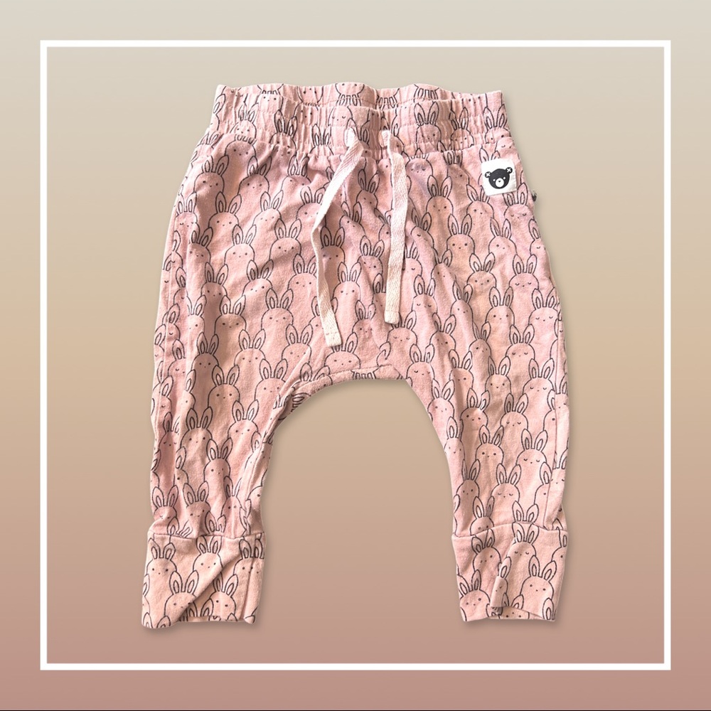 Cute Gender Neutral Huxbaby Bunny Drop Crotch Harem Pants—12/18m